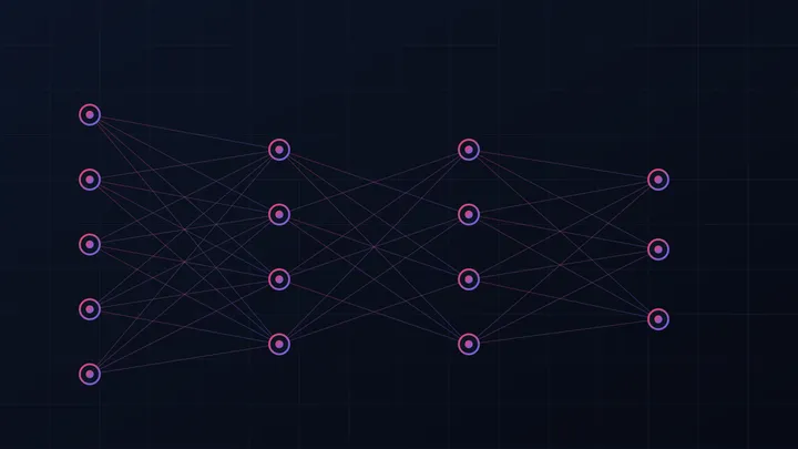 Abstract network of connected nodes representing AI