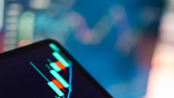 Close-up of a candlestick price chart