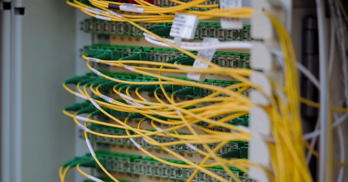 Bundled cables running through a data center