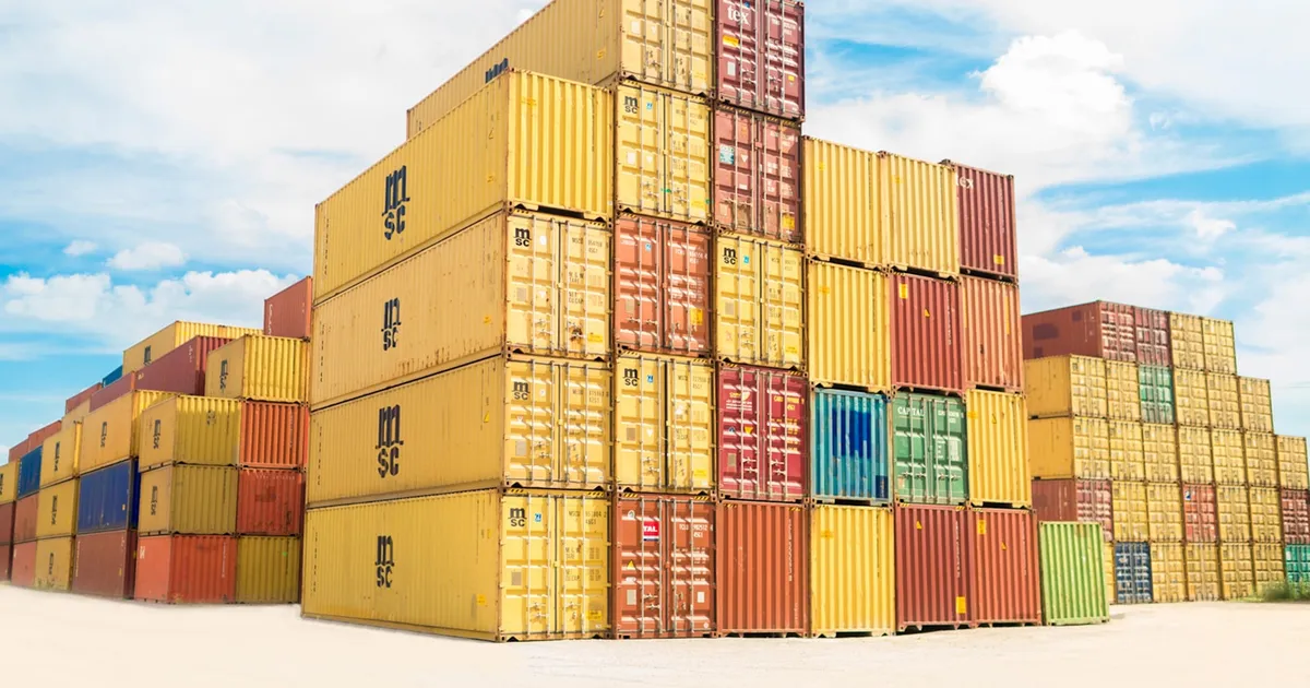 A container ship, evoking the Docker logo
