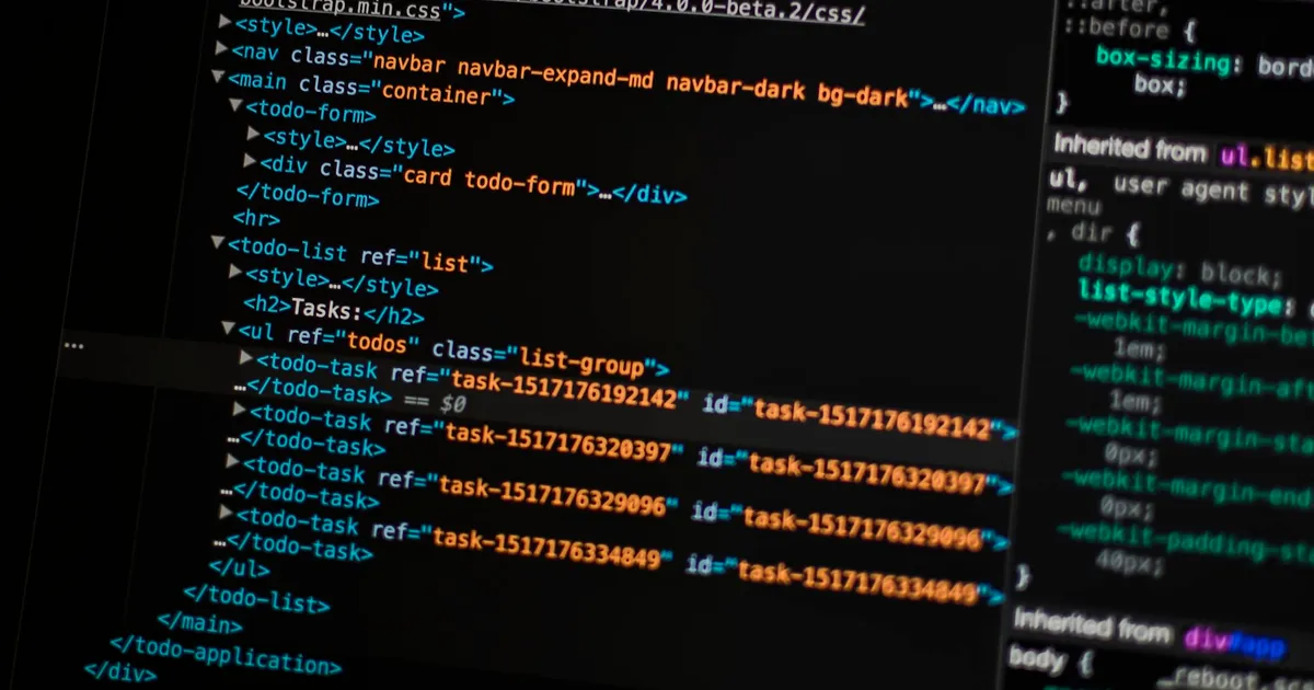 Close-up of HTML and CSS code on a screen