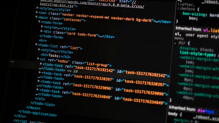 Close-up of HTML and CSS code on a screen