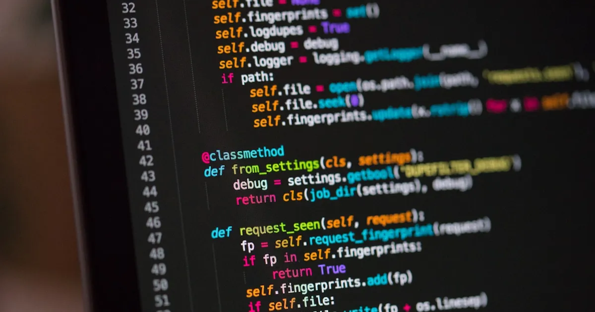 Colorful source code on a dark editor screen