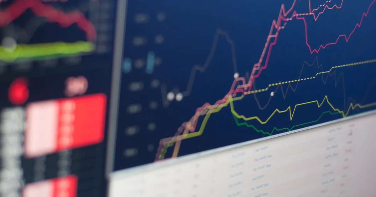A financial markets board showing prices