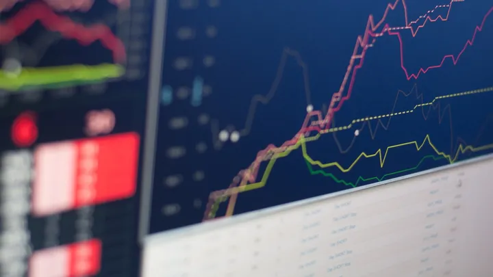 A financial markets board showing prices