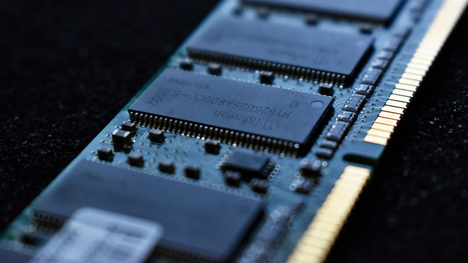 Rows of memory modules on a circuit board