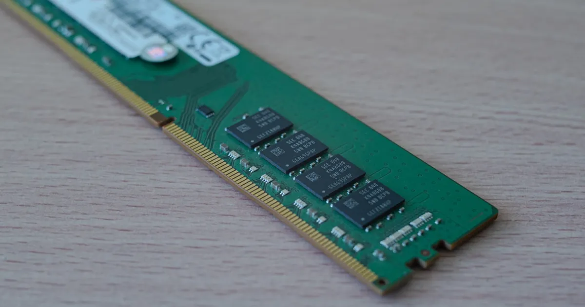 A close-up of a RAM memory module