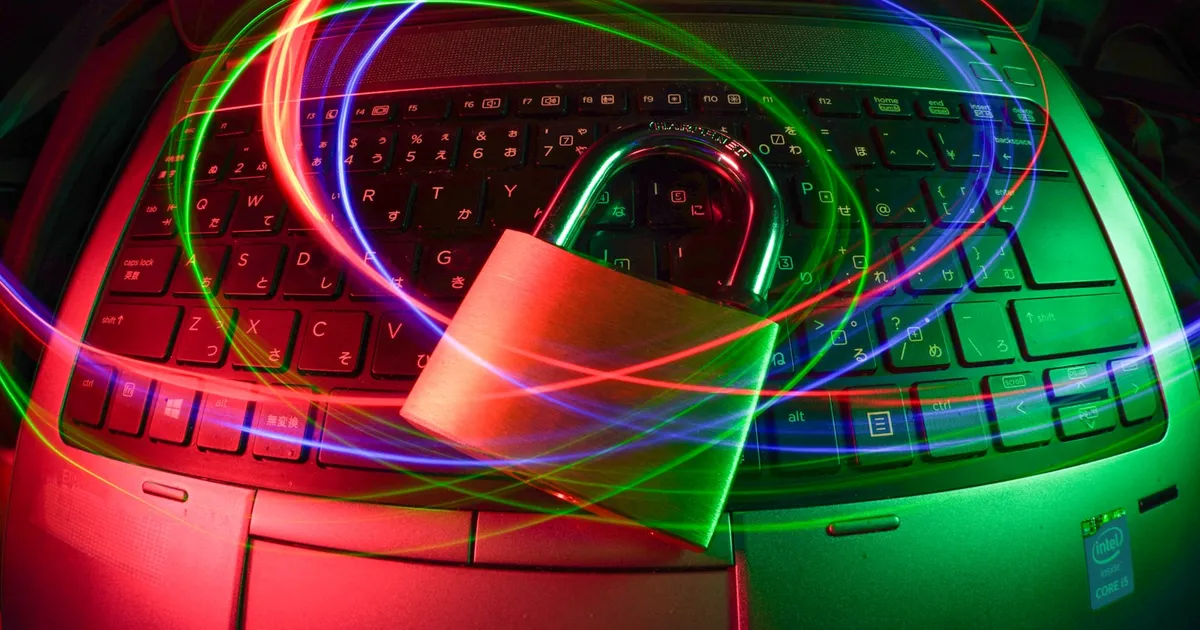 A padlock icon over streaking light trails